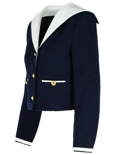 Self-portrait Self Portrait 'navy Boucle Contrast Collar' Blazer In Blue