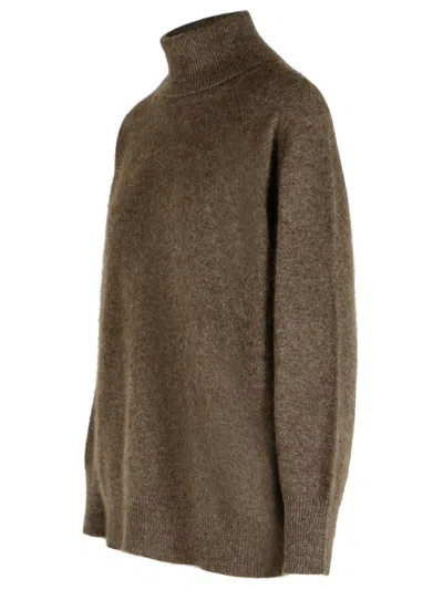 P.a.r.o.s.h . 'lacoon' Turtleneck Sweater In Brown Fur Or Horsehair In Brown