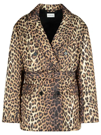 P.a.r.o.s.h Leopard Print Double-breasted Jacket With Belted Waist In Brown