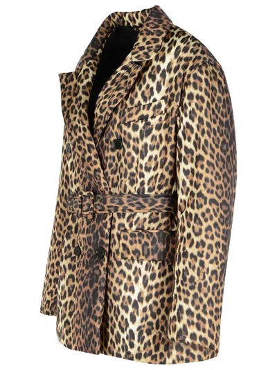 P.a.r.o.s.h Leopard Print Double-breasted Jacket With Belted Waist In Brown