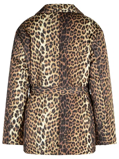 P.a.r.o.s.h Leopard Print Double-breasted Jacket With Belted Waist In Brown