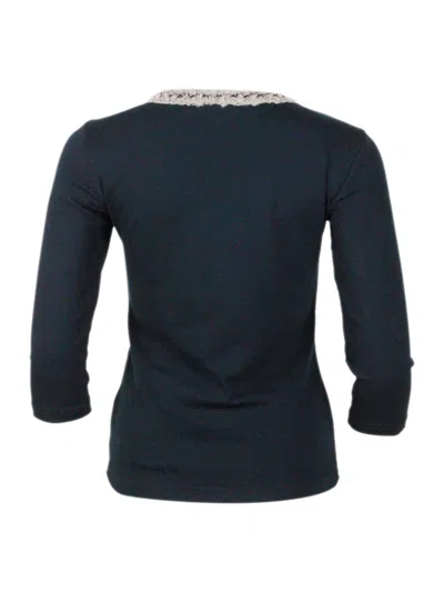 Fabiana Filippi Three-quarter Sleeve Embellished Neckline Top In Blue