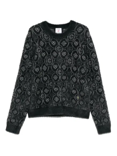 Casablanca Wool-blend Fluffy Monogram Sweater In Black