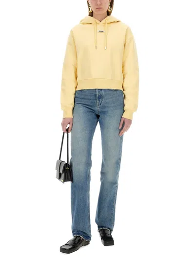 Jacquemus Le Hoodie Gros Grain Cotton Crop Hoodie In Neutral