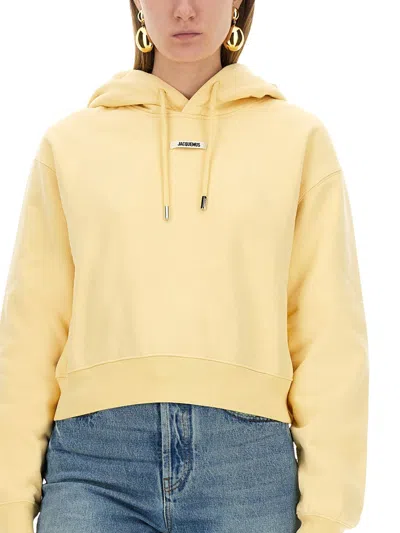 Jacquemus Le Hoodie Gros Grain Cotton Crop Hoodie In Neutral