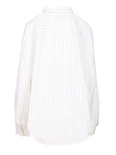 Dries Van Noten White Striped Cotton Cocoon Shirt In White