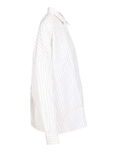 Dries Van Noten White Striped Cotton Cocoon Shirt In White