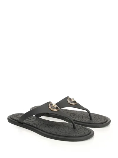 Versace Black Slides With Medusa Detail