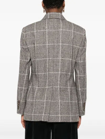 Brunello Cucinelli Alpaca And Wool Prince Of Wales Double-breasted Blazer With Monili In Gray