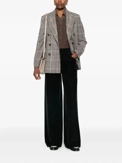 Brunello Cucinelli Alpaca And Wool Prince Of Wales Double-breasted Blazer With Monili In Gray