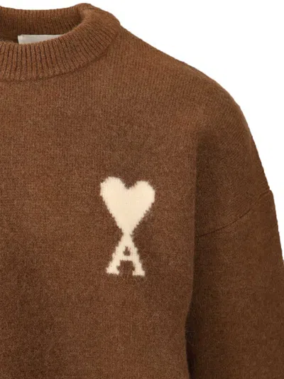 Ami Alexandre Mattiussi Brown Alpaca Ami De Coeur Crewneck Sweater Brown In Brown