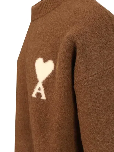 Ami Alexandre Mattiussi Brown Alpaca Ami De Coeur Crewneck Sweater Brown In Brown