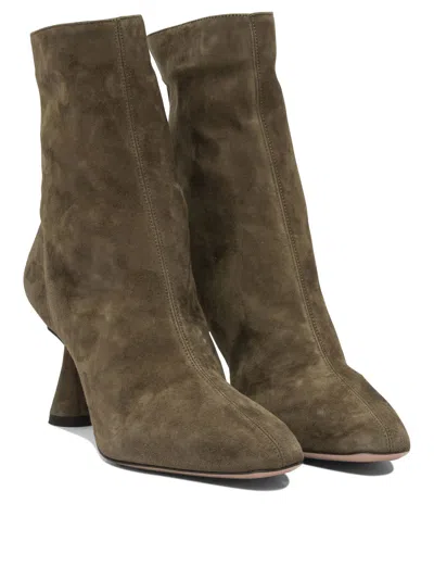 Aquazzura Amore Green Ankle Boots With Zip Closure And High Sculpted Heel In Suede Woman In Green