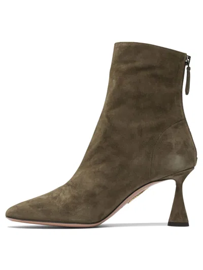 Aquazzura Amore Green Ankle Boots With Zip Closure And High Sculpted Heel In Suede Woman In Green