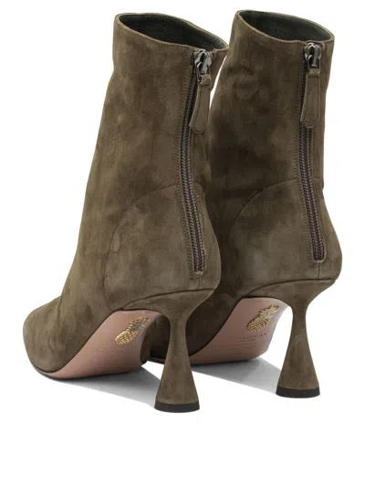 Aquazzura Amore Green Ankle Boots With Zip Closure And High Sculpted Heel In Suede Woman In Green