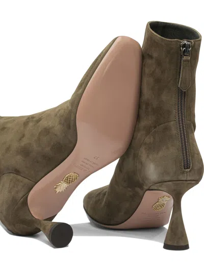 Aquazzura Amore Green Ankle Boots With Zip Closure And High Sculpted Heel In Suede Woman In Green
