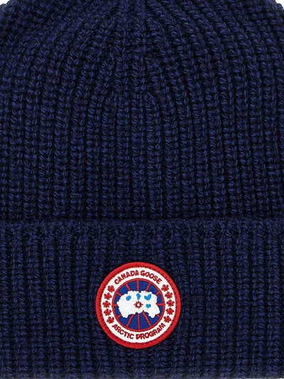 Canada Goose Mens Navy Heather Ribed Toque Wool Beanie Hat In Blue