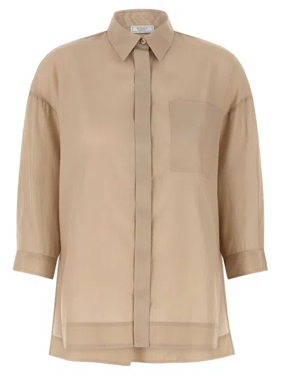Peserico Asymmetric Hem Shirt Shirt And Blouse Beige In Brown
