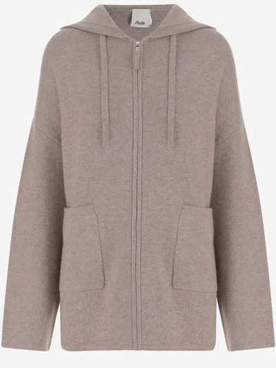 Allude Ribbed Wool And Cashmere Sweatshirt With Adjustable Hood In Gray