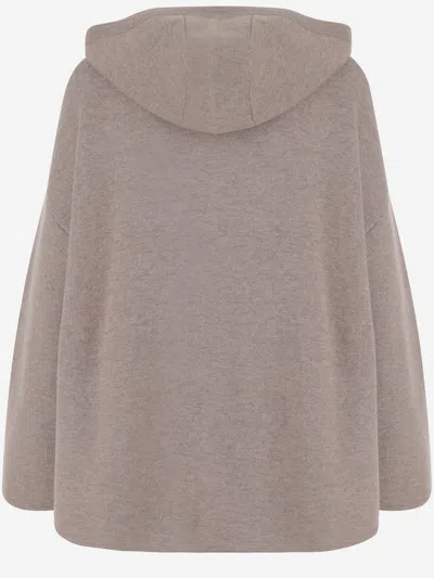 Allude Ribbed Wool And Cashmere Sweatshirt With Adjustable Hood In Gray