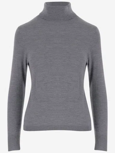 Allude High Neck Merino Wool Sweater With Contrasting Edges In Gray