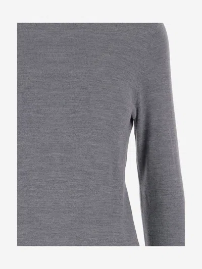 Allude High Neck Merino Wool Sweater With Contrasting Edges In Gray
