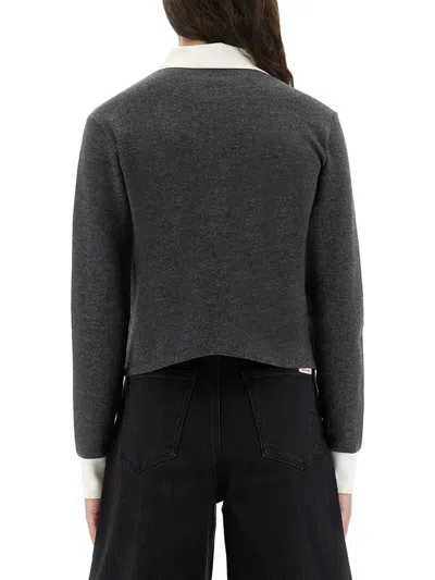 Self-portrait Contrast Collar Wool Blend Cardigan In Blue