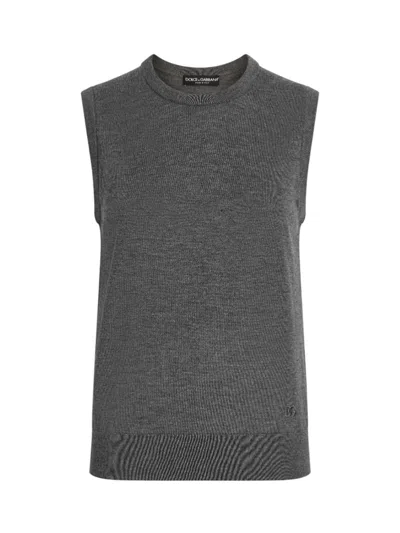 Dolce & Gabbana Cashmere Sleeveless Top Ribbed Hem