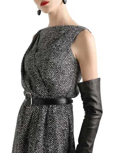 Dolce & Gabbana Women Chevron Print Heavy Crepe Cocktail Dress In Gray