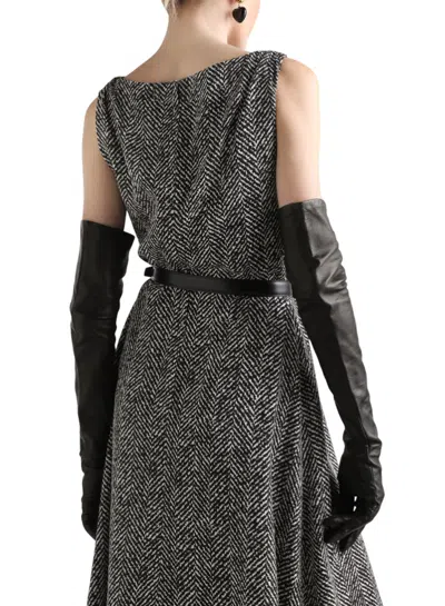 Dolce & Gabbana Women Chevron Print Heavy Crepe Cocktail Dress In Gray
