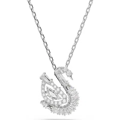 Swarovski Swan Rhodium Plated Pendant Necklace In Metallic