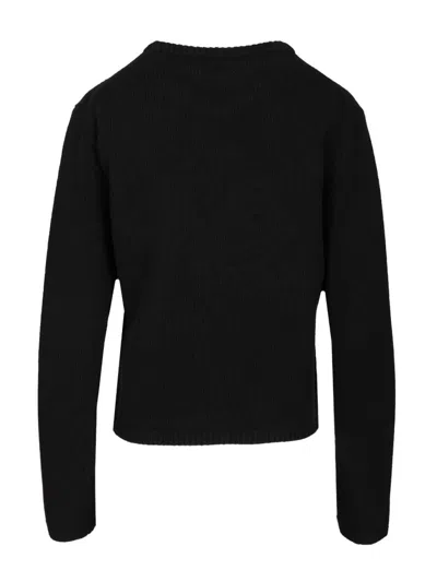 Moncler Cropped Sweater With Contrasting Embroidered Logo In Black
