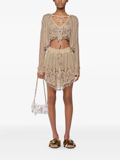 Rabanne Crochet Cardigan In Brown