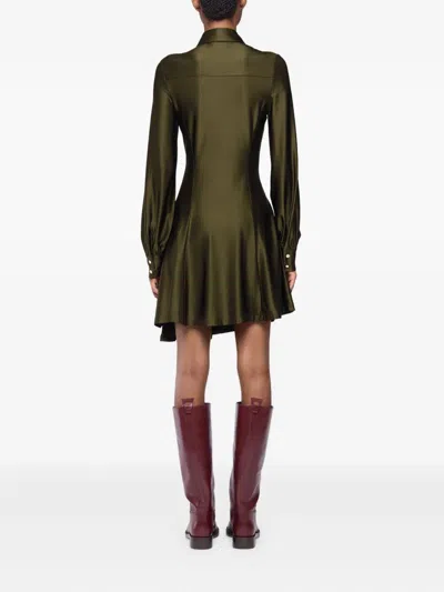 Rabanne Ruched Button Long-sleeve Mini Shirtdress In Green