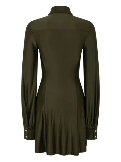 Rabanne Ruched Button Long-sleeve Mini Shirtdress In Green