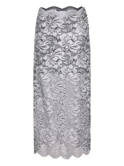 Rabanne Midi Skirt With Scalloped Waistline And Metallic Lace Fabric In Gray