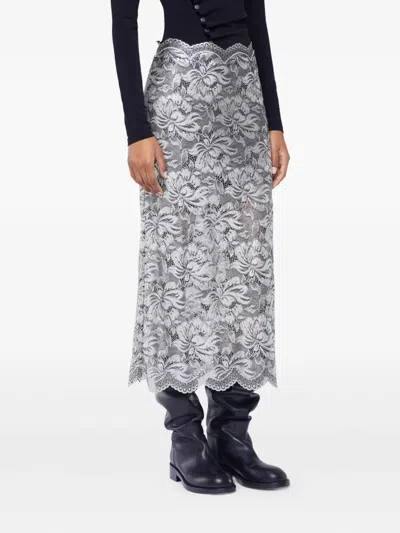 Rabanne Midi Skirt With Scalloped Waistline And Metallic Lace Fabric In Gray