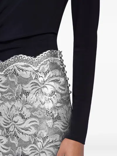 Rabanne Midi Skirt With Scalloped Waistline And Metallic Lace Fabric In Gray