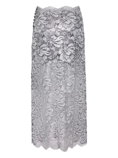 Rabanne Midi Skirt With Scalloped Waistline And Metallic Lace Fabric In Gray