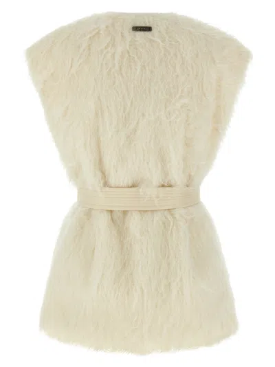 Peserico Waist Belted Sleeveless Fur Vest In Neutral