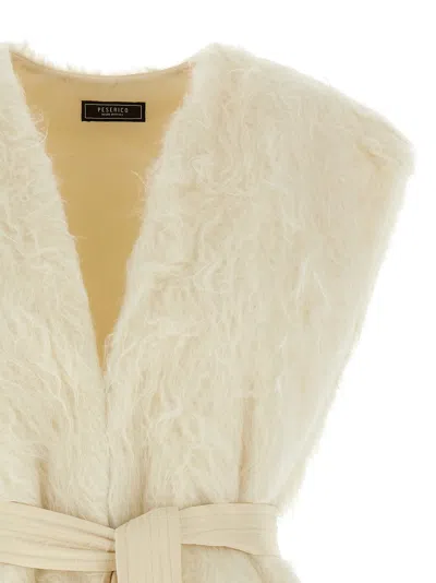 Peserico Waist Belted Sleeveless Fur Vest In Neutral