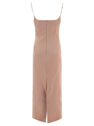 Attico Square Neckline Midi Dress With Spaghetti Straps In Brown