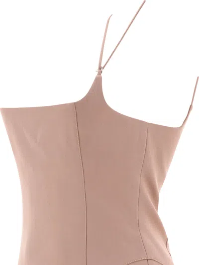 Attico Square Neckline Midi Dress With Spaghetti Straps In Brown