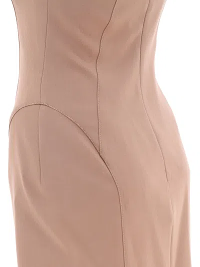 Attico Square Neckline Midi Dress With Spaghetti Straps In Brown