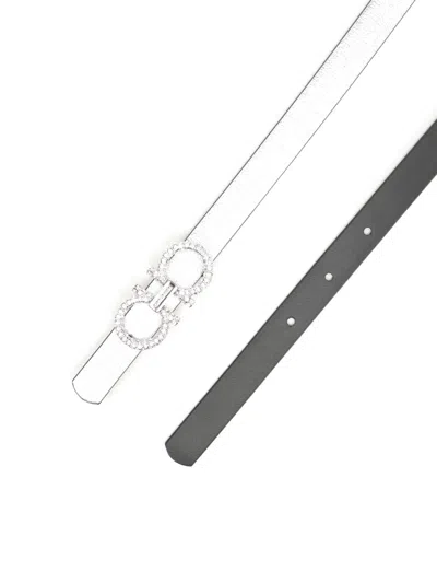 Ferragamo Gancino Strass Reversible Belt 1,5cm Belts Silver