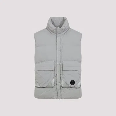 C.p. Company Padded Grey Waistcoat With Quilted Design In White