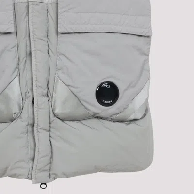 C.p. Company Padded Grey Waistcoat With Quilted Design In White