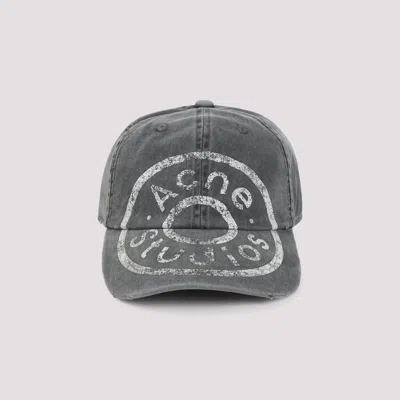 Acne Studios Distressed Curved Brim Hat With Eyelet Vents In Gray