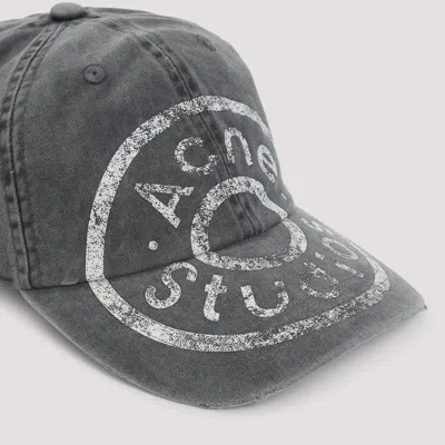 Acne Studios Distressed Curved Brim Hat With Eyelet Vents In Gray