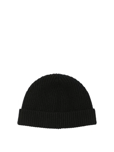 Valentino Garavani Cashmere Ribbed Texture Beanie With Turn-up Brim In Black